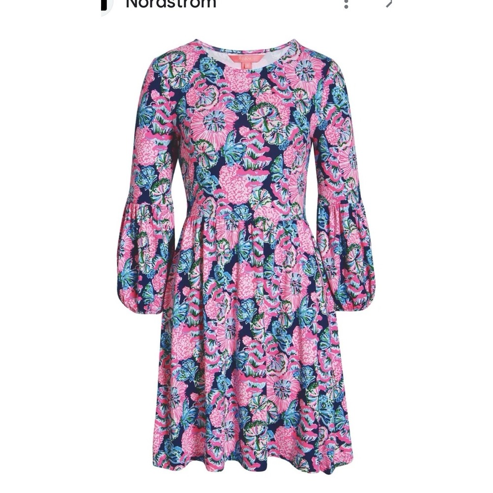 Lilly Pulitzer Auralia Fit & Flare Dress Lg Multicolor Oyster Bay Mushroom M25